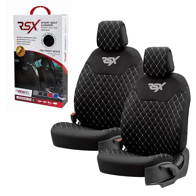 Ημικαλύμματα Καθισμάτων Αυτοκινήτου Otom RSX Sport Ύφασμα Κεντητό Καπιτονέ Μαύρο Με Άσπρη Ραφή RSXL-101 2 Τεμάχια