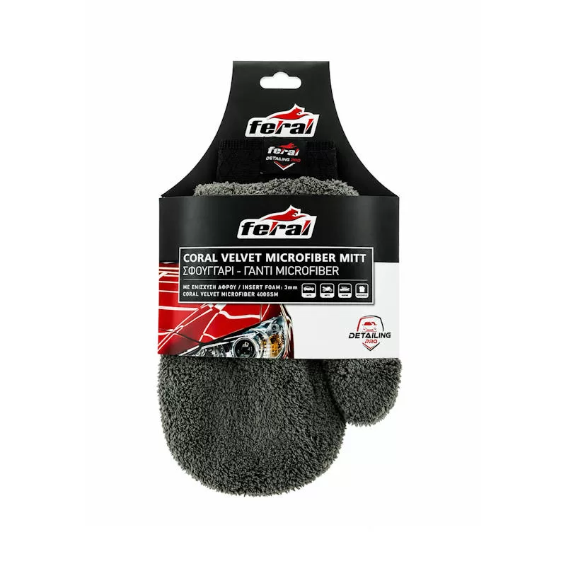 Γάντι Microfiber Detailing Pro Feral 26X20cm Coral Velvet 400gsm Με Ενίσχυση Αφρού