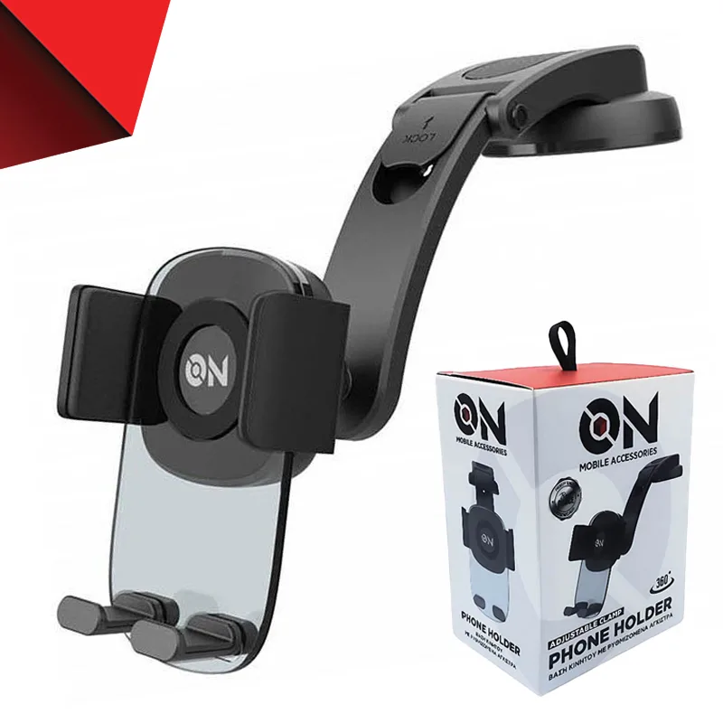 Βάση Κινητού ON Mobile Accessories Για Το Ταμπλό Με Ρυθμιζόμενα Άγκιστρα  Μαύρη 1 Τεμάχιο