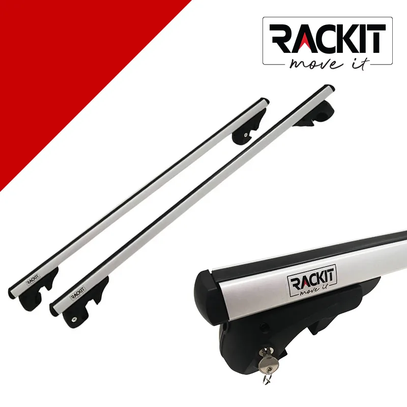 Μπάρες Οροφής Αλουμινίου Universal Rackit RK004-1-120cm Railing System Σετ Με Πόδια Και Κλειδαριά Τετράγωνες Ασημί 2 Τεμάχια