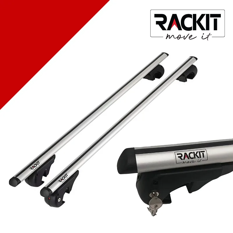 Μπάρες Οροφής Αλουμινίου Universal Rackit RK004-135cm Railing System Σετ Με Πόδια Και Κλειδαριά Οβάλ Ασημί 2 Τεμάχια